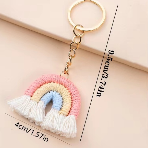 Handcrafted Macrame Boho Rainbow Shape Keychain. - Picture 5 of 5